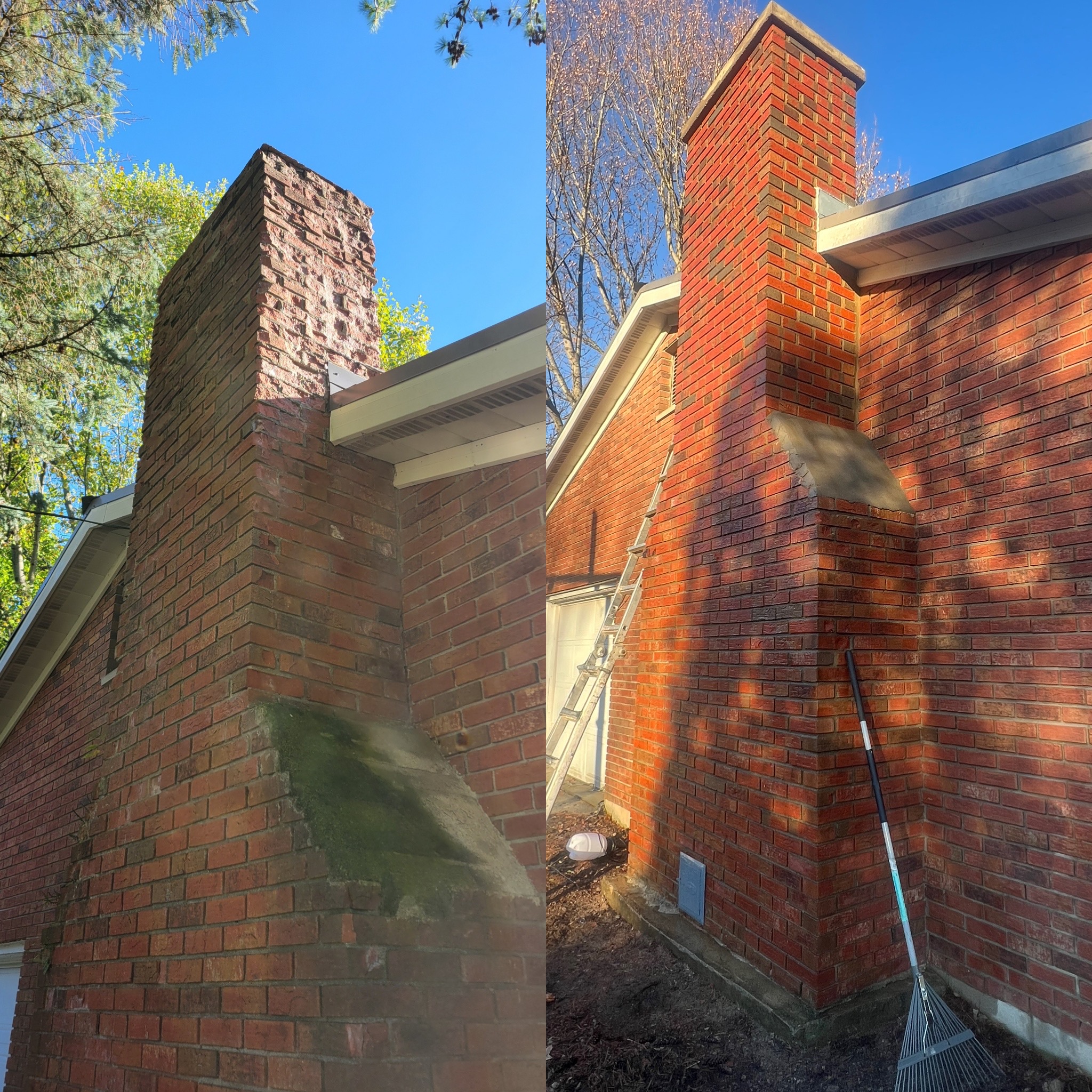 Before and after chimney restoration in Columbus Ohio