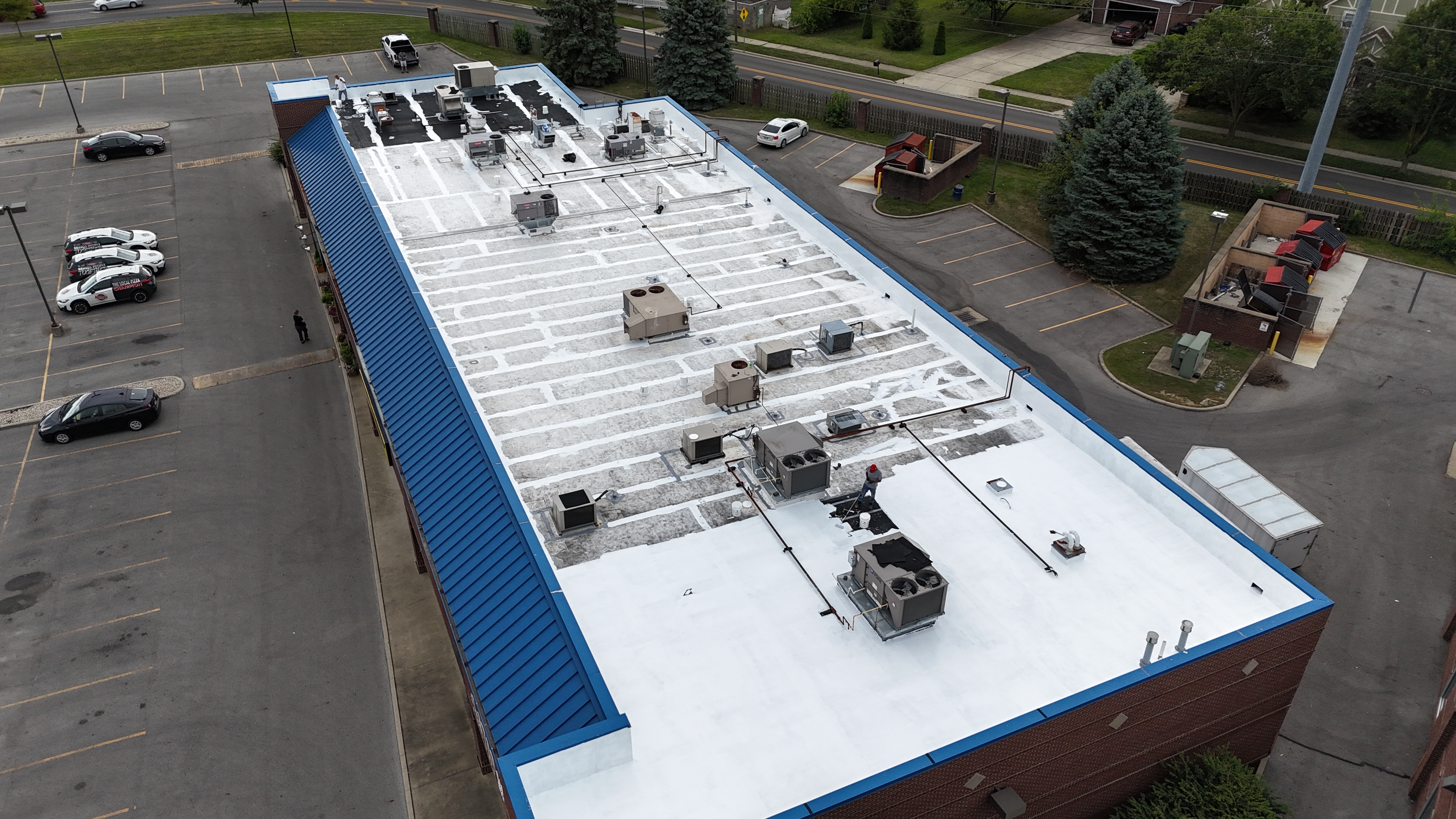 Spray coating roof restoration in Hilliard Ohio